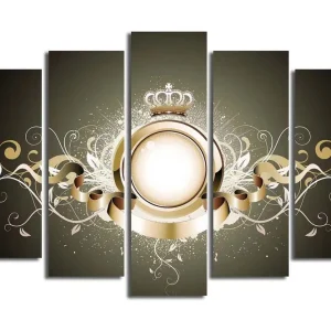 Reapris Stor Canvastavla i 5 delar 105x70 cm - Elegant komposition med en krona och dekorativa element Guld / Vit / Mörkgrå - Inredning