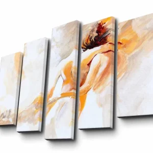 Sänkt pris Stor Canvastavla i 5 delar 105x70 cm - Intimt ögonblick mellan två personer Ljus orange / Vit / Beige - Inredning