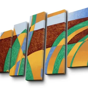 Stor Canvastavla i 5 delar 105x70 cm - Abstrakt komposition med böljande former och färger Grön / Orange / Brun - Inredning Begränsad tid