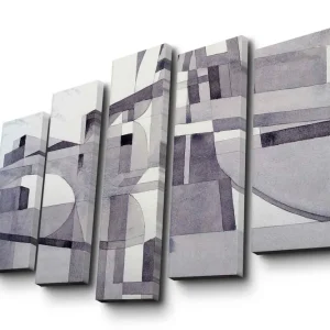 Endast idag Stor Canvastavla i 5 delar 105x70 cm - Abstrakt komposition med geometriska former i gråskala Grå / Vit / Svart - Inredning