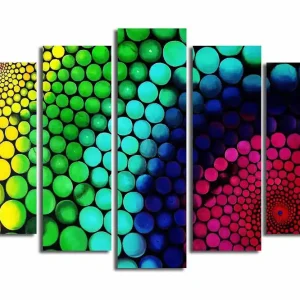 Stor Canvastavla i 5 delar 105x70 cm - Färgglad spiral av cirklar i olika storlekar Grön / Blå / Rosa - Inredning Begränsad tid