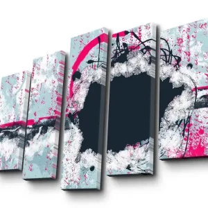 Nyhet Stor Canvastavla i 5 delar 105x70 cm - Abstrakt komposition med cirkulära former och kontrasterande färger Mörkblå / Ljusgrå / Rosa - Inredning