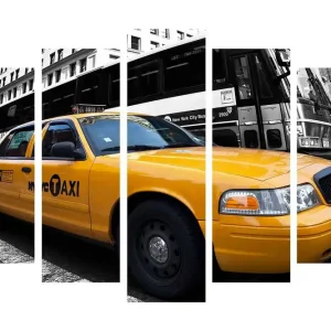 Stor Canvastavla i 5 delar 105x70 cm - Gult New York-taxi i stadsmiljö Gul / Svart / Grå - Inredning Säker betalning
