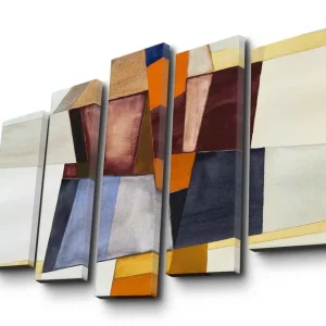 Stor Canvastavla i 5 delar 105x70 cm - Abstrakt komposition med geometriska former i olika nyanser Mörkröd / Orange / Beige - Inredning Endast denna vecka