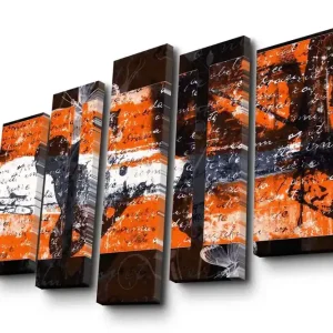 Handla nu Stor Canvastavla i 5 delar 105x70 cm - Abstrakt komposition med orange och svarta inslag Orange / Svart - Inredning