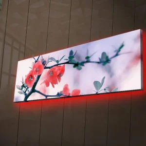 risnedsättning Canvastavla med LED-belysning 30x90 cm - Blommande kvist med rosa blommor Rosa / Grön / Vit - Inredning