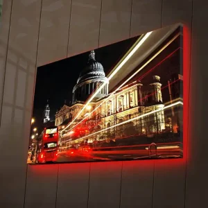 Canvastavla med LED-belysning 45x70 cm - Stadssilhuett med St. Pauls katedral i nattbelysning Röd / Guld / Svart - Inredning Kundfavorit