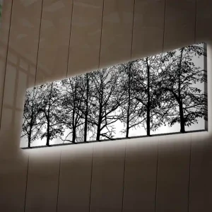 Canvastavla med LED-belysning 30x90 cm - Silhuett av träd i svartvitt Svart / Vitt - Inredning Köp online