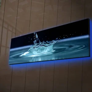 Köp nu Canvastavla med LED-belysning 30x90 cm - Vattenstänk som skapar en elegant krusning i ytan Blå / Turkos - Inredning