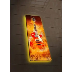Canvastavla med LED-belysning 90x30 cm - Elgitarr omgiven av eldiga färger Röd / Orange / Gul - Inredning Erbjudande