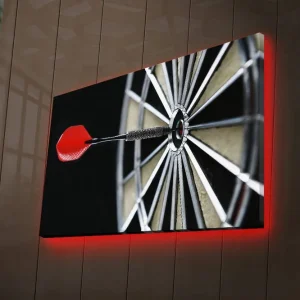 Canvastavla med LED-belysning 45x70 cm - Dartpilen som träffar mittpunkten på en darttavla Röd / Svart / Grå - Inredning Fri frakt