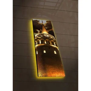 Snabb frakt Canvastavla med LED-belysning 90x30 cm - Historisk torn med upplyst spira Guld / Mörkbrun / Svart - Inredning
