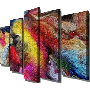 Stor Canvastavla i 5 delar 105x70 cm - Färgrik abstrakt komposition med svepande former Röd / Gul / Blå - Inredning Handla nu