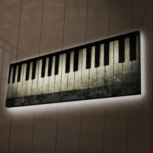 Canvastavla med LED-belysning 30x90 cm - Pianotangenter i en stilren design Svart / Grå / Vit - Inredning Kundfavorit