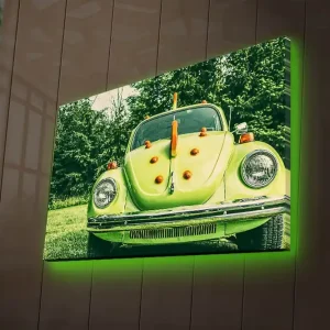 Canvastavla med LED-belysning 45x70 cm - Grön Volkswagen-bubbla med dekorativa detaljer Grön / Orange / Silver - Inredning Endast denna vecka