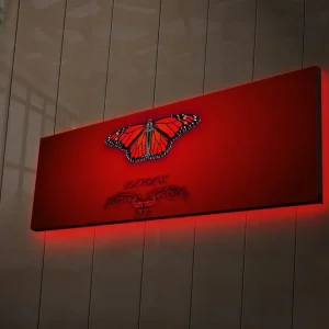Handla nu Canvastavla med LED-belysning 30x90 cm - Färgglad fjäril med detaljerade vingar Röd / Svart / Orange - Inredning