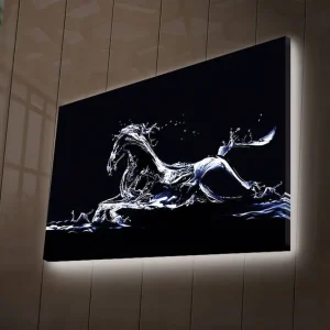 Begränsad tid Canvastavla med LED-belysning 45x70 cm - Vattenhäst i dynamisk rörelse Blå / Vit / Svart - Inredning