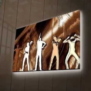 Billigare Canvastavla med LED-belysning 45x70 cm - Siluetter av människor i olika poser mot en brun bakgrund Brun / Vit / Beige - Inredning