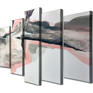 Stor Canvastavla i 5 delar 105x70 cm - Abstrakt landskap med mjuka former och dämpade färger Grå / Rosa / Svart - Inredning Köp nu