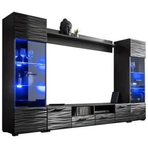 Concept 55 Apryl Modern TV Mediamöbel med Vitrinskåp och LED-belysning Svart / Trä / Glas - Möbler Kundfavorit