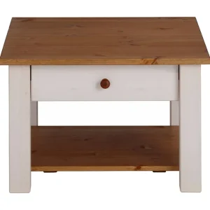 Loft24 Evonne Soffbord 60 cm med Förvaring Låda + Hylla Vit/Brun - Möbler Erbjudande