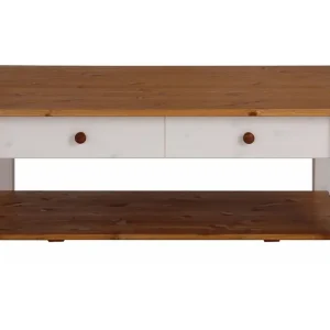 Loft24 Evonne Soffbord 100 cm med Förvaring 2 Lådor + Hylla Vit/Brun - Möbler Fynd