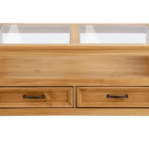 Fri frakt Loft24 Purnima Soffbord 100 cm med Förvaring 2 Lådor + Hylla Glas/Brun - Möbler