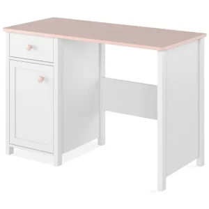 Hilts Skrivbord 110 cm med Förvaring Låda + Skåp Vit||Pink - Möbler Endast denna vecka