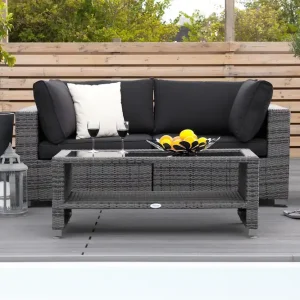 risnedsättning Comfort Garden Bahamas Liten loungegrupp utomhus - Soffgrupp till balkong 2-sits - Litet loungeset utemöbler - Grå / Svarta dynor - Trädgård & spabad