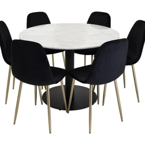 Rabatter Venture Home Admira Matgrupp 106 cm Rund Marmor med 6 Pontus Köksstol Sammet Grå/Svart - Möbler