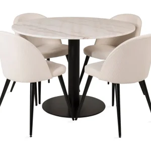I lager Venture Home Admira Matbord 106 cm Runt Marmor med 4 st Valera Matstol Beige / Marmor - Möbler
