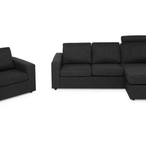 Basic Home Crazy Soffgrupp 3-sits Vändbar L-formad Divansoffa + Fåtölj i Tyg Antracit - Möbler Rabatt