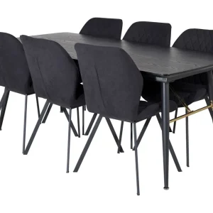 Venture Home Irunea Förlängningsbar Matgrupp 180 cm inkl 6 Sumoas Stolar Svart - Möbler Extra rabatt
