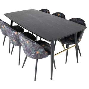 Venture Home Irunea Förlängningsbar Matgrupp 180 cm inkl 6 Sedavi Stolar Svart/Blå - Möbler Erbjudande