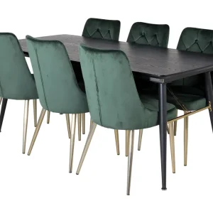 Säker betalning Venture Home Irunea Förlängningsbar Matgrupp 180cm inkl 6 Valerie Lyx Sto Svart/Mörkgrön/Guld - Möbler