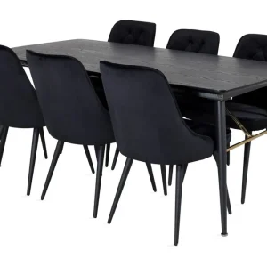 Begränsat antal Venture Home Irunea Förlängningsbar Matgrupp 180cm inkl 6 Valera Lyx Stol Svart - Möbler