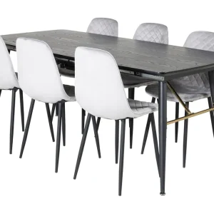 Venture Home Irunea Förlängningsbar Matgrupp 180 cm inkl 6 Ypas Stolar Grå/Svart - Möbler Nedsatt pris