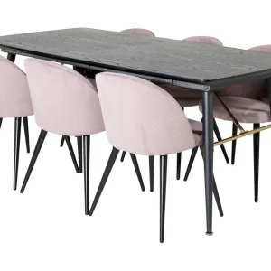 I lager Venture Home Irunea Förlängningsbar Matgrupp 180 cm inkl 6 Valeri Stolar Svart/Rosa/Manchester - Möbler