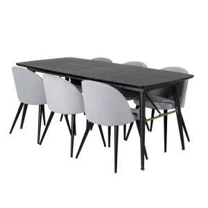 Beställ idag Venture Home Irunea Förlängningsbar Matgrupp 180 cm inkl 6 Valeri Stolar Svart/Grå/Manchester - Möbler