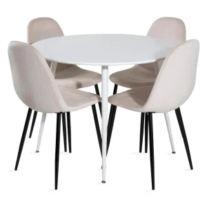 Köp nu Venture Home Ridones Matgrupp 100 cm Rund inkl 4 Pontus Stolar Vit/Svart/Beige - Möbler