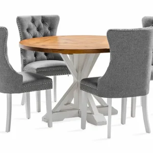 Bloomington Lyon Matgrupp 120 cm Rund inkl 4 Bergviken Stolar Brun/Vit - Möbler Begränsad tid