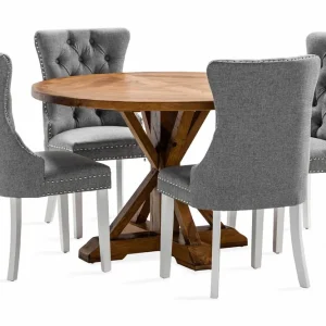 Endast denna vecka Bloomington Lyon Matgrupp 120 cm Rund inkl 4 Bergviken Stolar Brun - Möbler