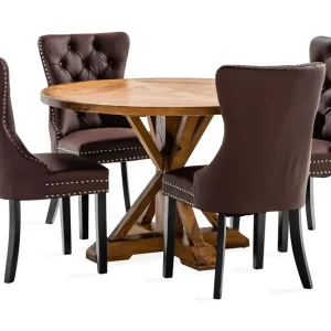 Rea Bloomington Lyon Matgrupp 120 cm Rund inkl 4 Bergviken Stolar Konstläder Brun - Möbler