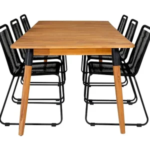 Venture Home Julian Matgrupp 210cm + 6 Lindos Stapelbara Matstolar Brun/V Brun/Vit - Utemöbler Billigare