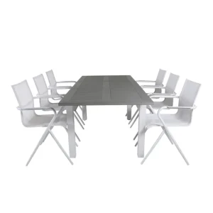 Erbjudande Venture Home Albany Förlängningsbar Matgrupp 152cm + 6 Alina Stolar Grå/V Grå/Vit - Utemöbler