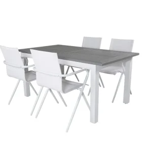 Venture Home Albany Förlängningsbar Matgrupp 152cm + 4 Alina Stolar Grå/V Grå/Vit - Utemöbler Reapris