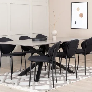 Venture Home Penny Matgrupp 190 cm inkl 6 Moncoll Stolar Grå/Svart - Möbler Utförsäljning
