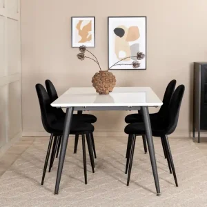 Venture Home Jimms Förlängningsbar Matgrupp 150 cm inkl 4 Pontus Stolar Vit/Svart - Möbler Extra rabatt