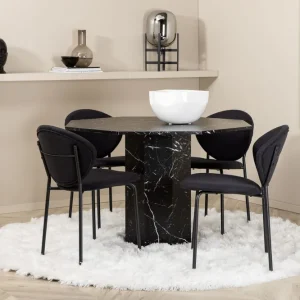Populär Venture Home Marbs Matgrupp 110 cm Rund inkl 4 Moncoll Stolar Svart - Möbler