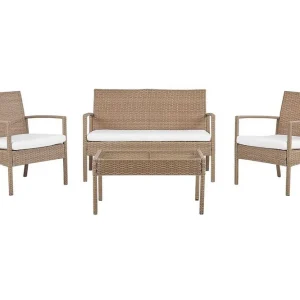 Outlet Loungegrupp Utomhus 4-sits konstrotting ljusbrun MARSALA Trä/natur - Trädgård & spabad